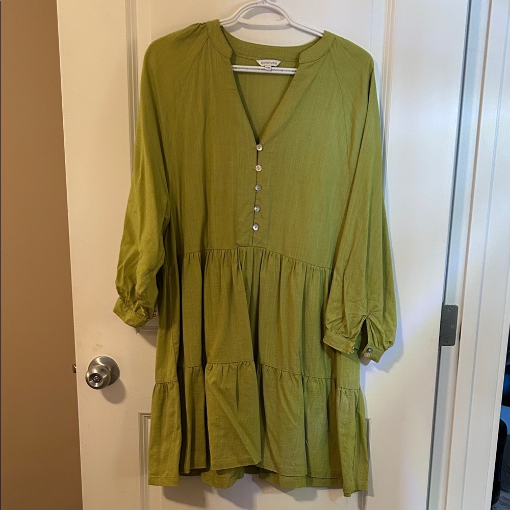 Olive Green Button-Front Tunic Dress